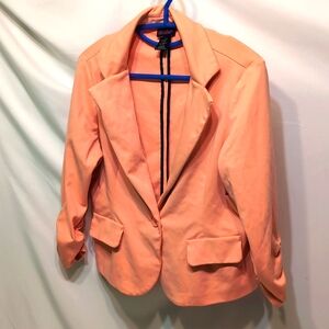 Flirtatious orange blazer career wear suit jacket with roused sleeves size large